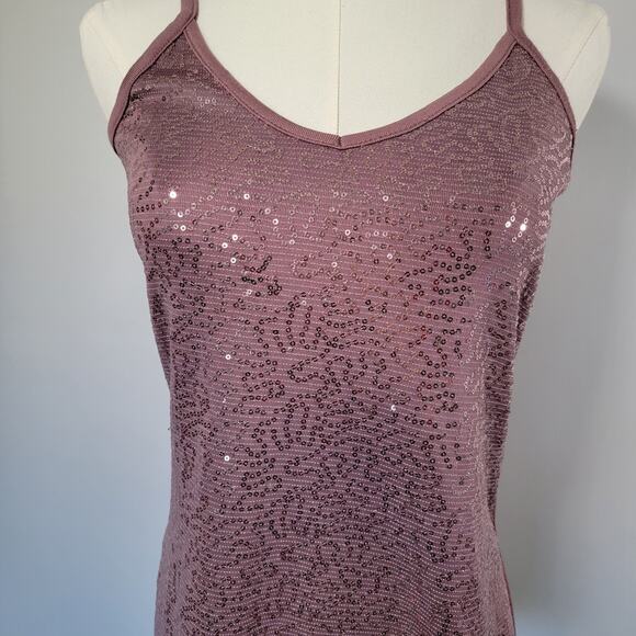 VTG Y2K Vanity Sparkly Sequin Cami Tank Top Womens M Clubwear Flashy Disco Layer - Picture 2 of 7